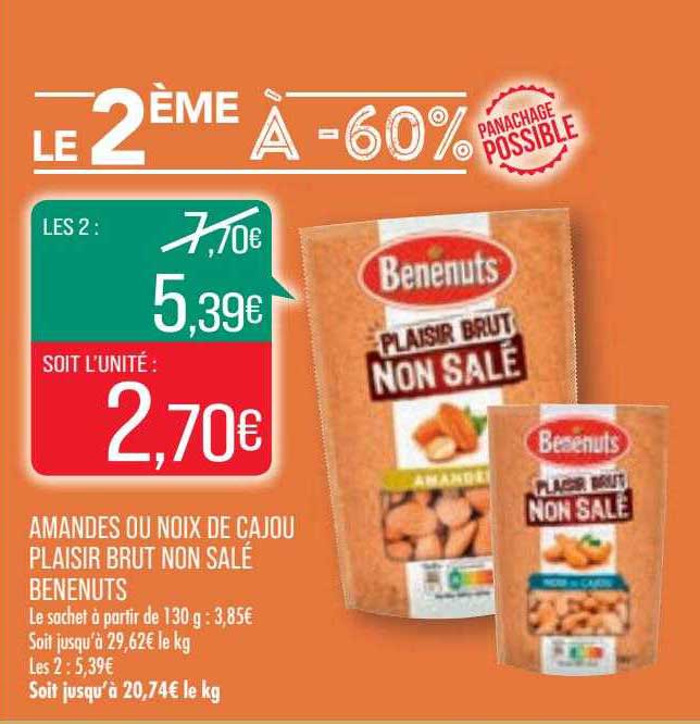 amandes ou noix de cajou plaisir brut non salé bénénuts