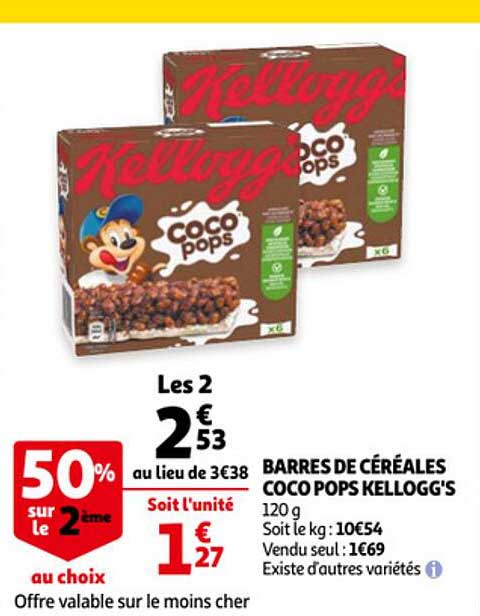 barres de céréales coco pops kellogg's