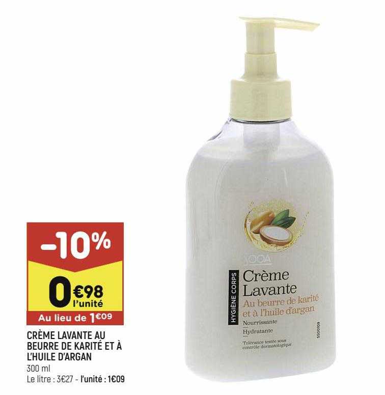 crème lavante au beurre de karité et à l'huile d'argan