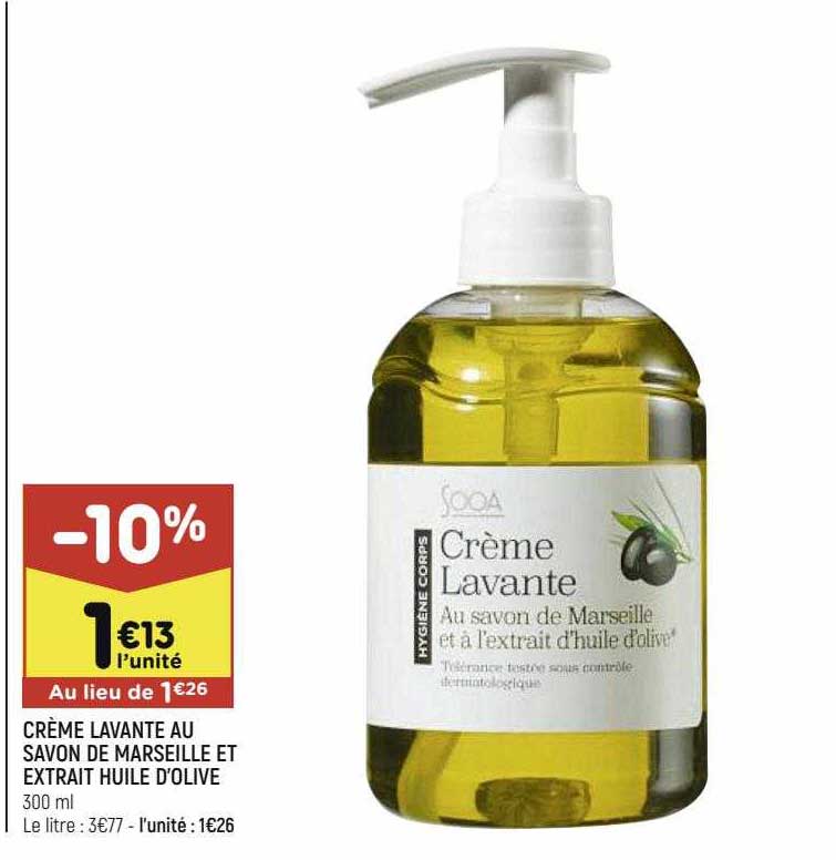 crème lavante au savon de marseille et extrait huile d'olive