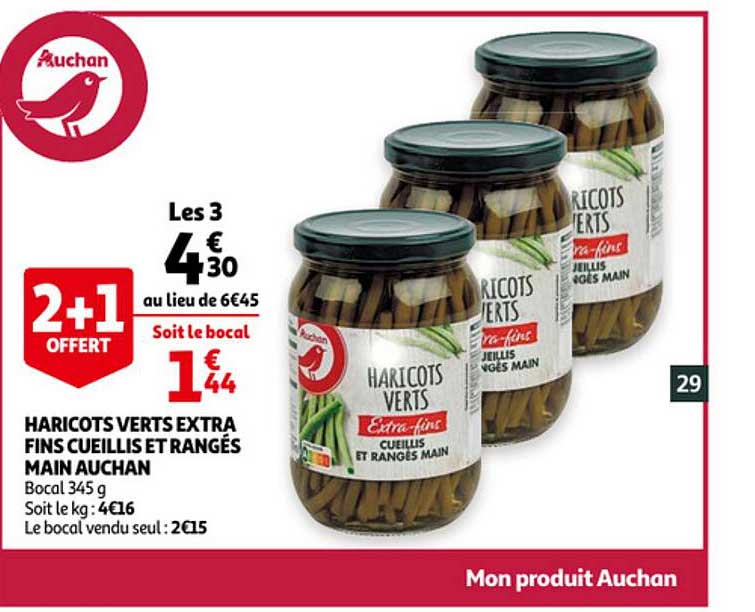 haricots verts extra fins cueillis et rangés main auchan