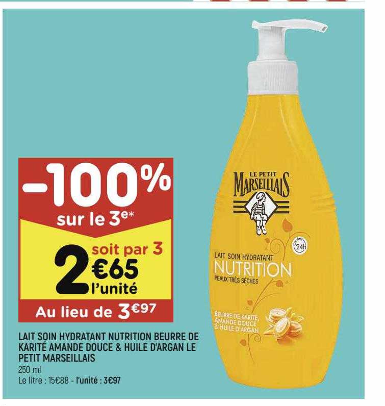 lait soin hydratant nutrition beurre de karité amande douce & huile d'argan le petit marseillais
