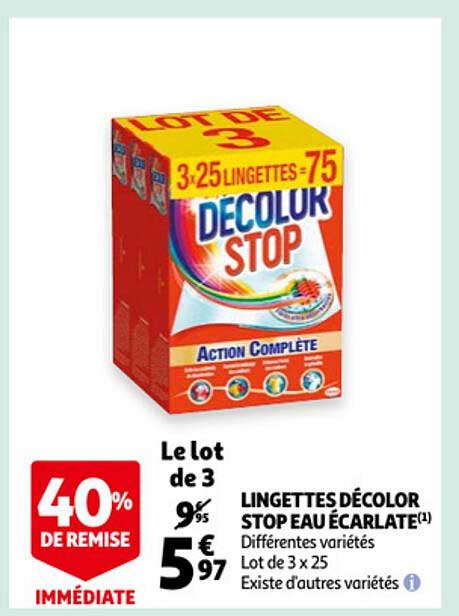 lingettes décolor stop eau écarlate
