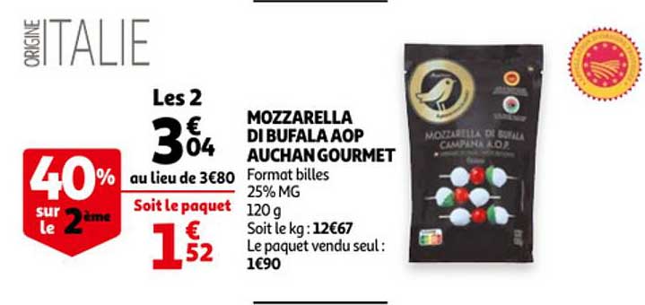 Mozzarella Di Bufala Aop Auchan Gourmet