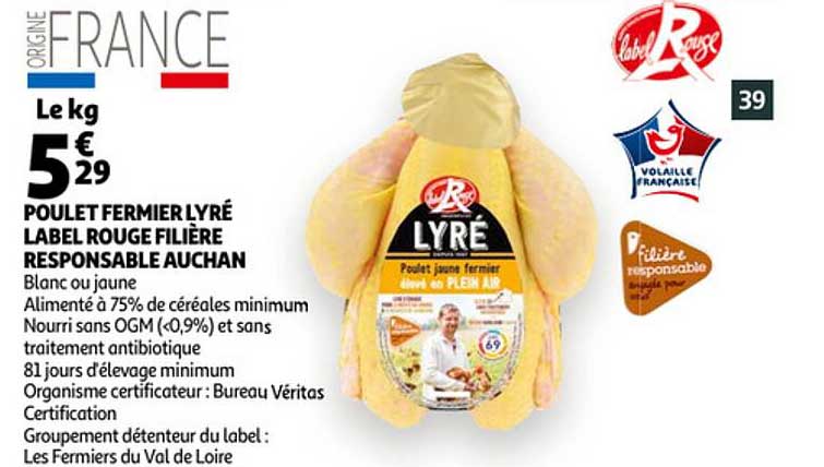 poulet fermier lyré label rouge filière responsable auchan