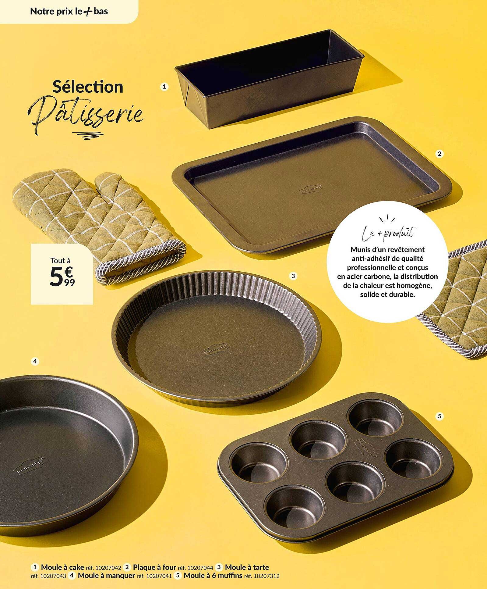 Moule à Cake, Plaque à Four, Moule à Tarte, Moule à Manique, Moule à 6 Muffins