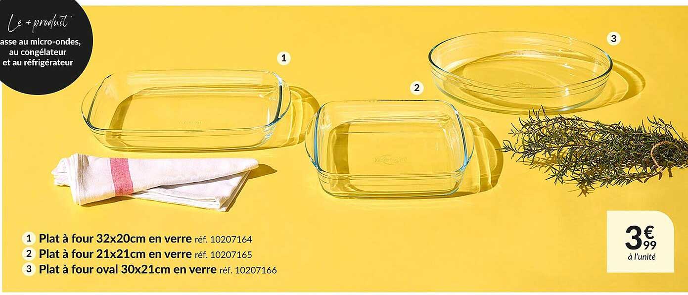 plat à four 32 x 20 cm en verre, plat à four 21 x 21 cm en verre, plat à four oval 30 x 21 cm en verre