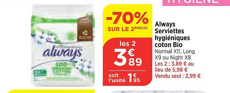 always serviettes hygiéniques coton bio