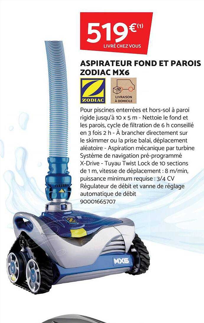 aspirateur fond et parois zodiac mx6