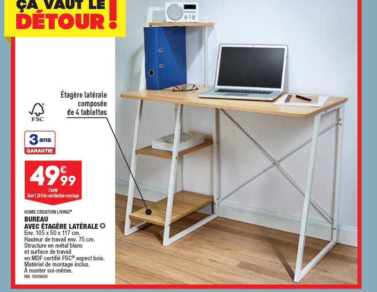 bureau avec étagère latérale home creation living