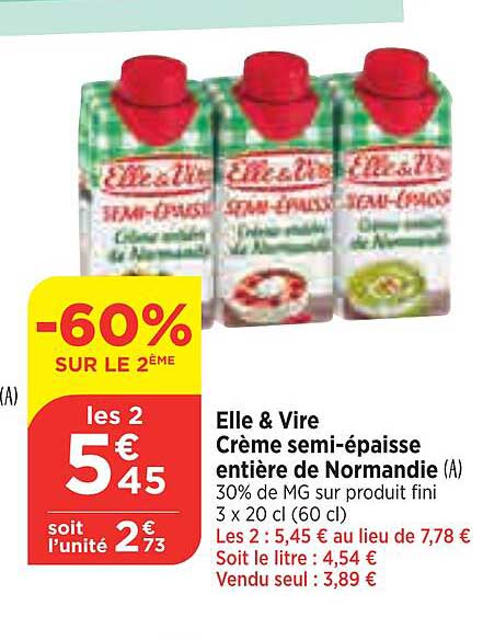elle & vire crème semi-épaisse entière de normandie
