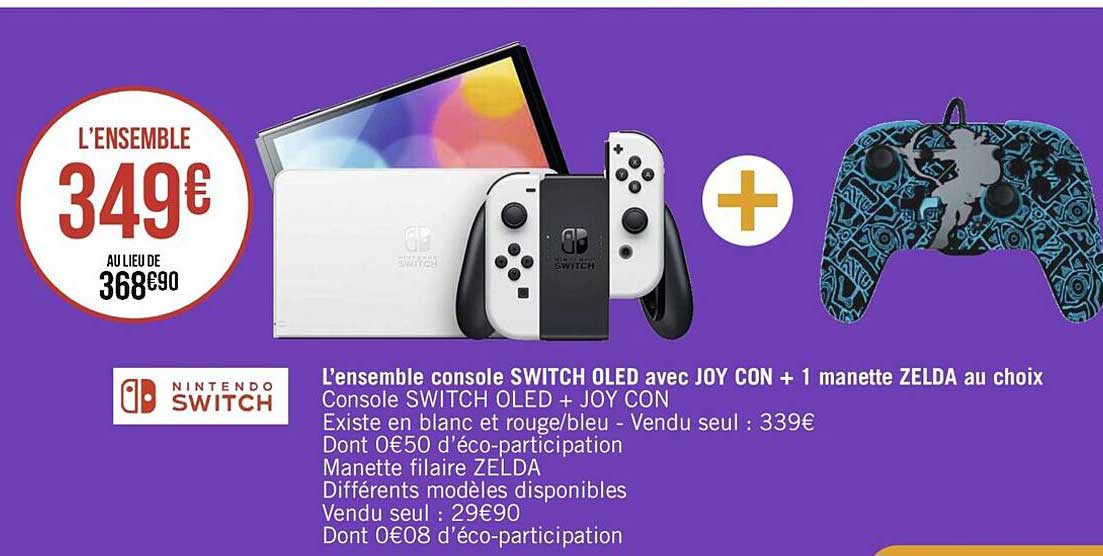 l'ensemble console switch oled avec joy con + 1 manette zelda au choix