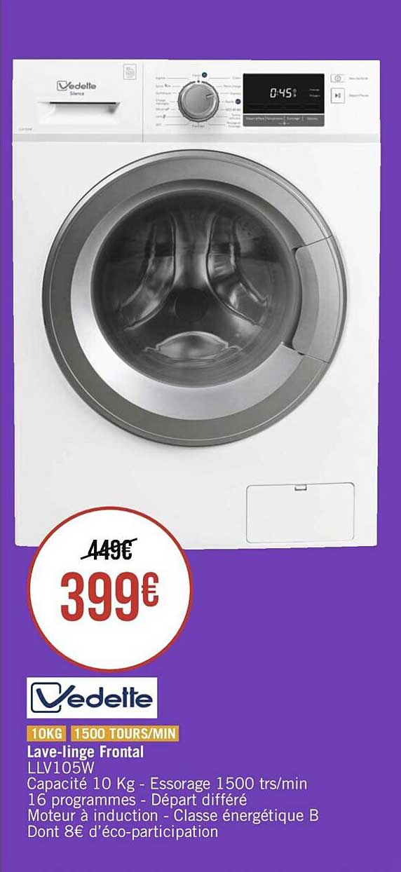 lave-linge frontal 10 kg vedette