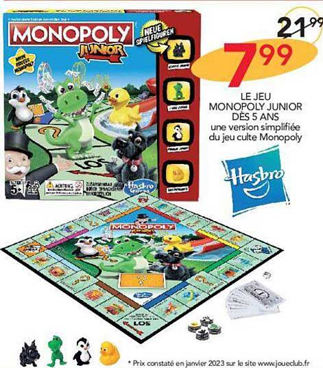 le jeu monopoly junior dès 5 ans hasbro