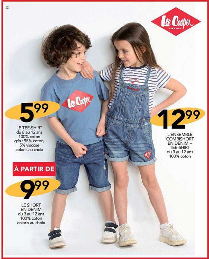 le tee-shirt lee cooper, le short en denim lee cooper, l'ensemble combishort en denim + tee-shirt lee cooper