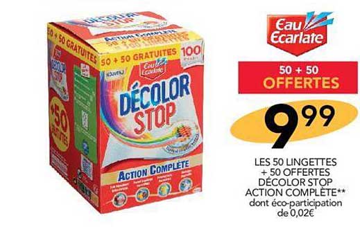 les 50 lingettes + 50 offertes décolor stop action complète eau écarlate