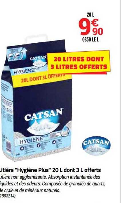 litière "hygiène plus" 20 l dont 3 l offerts catsan