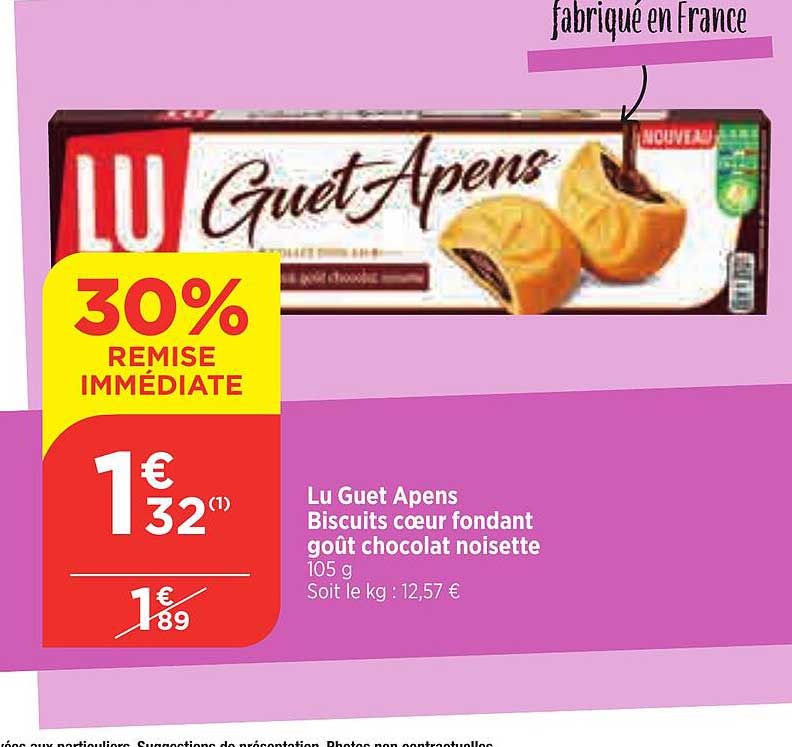 lu guet apens biscuits cœur fondant goût chocolat noisette
