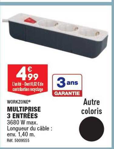 multiprise 3 entrées workzone