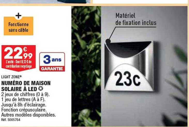 numéro de maison solaire à led light zone
