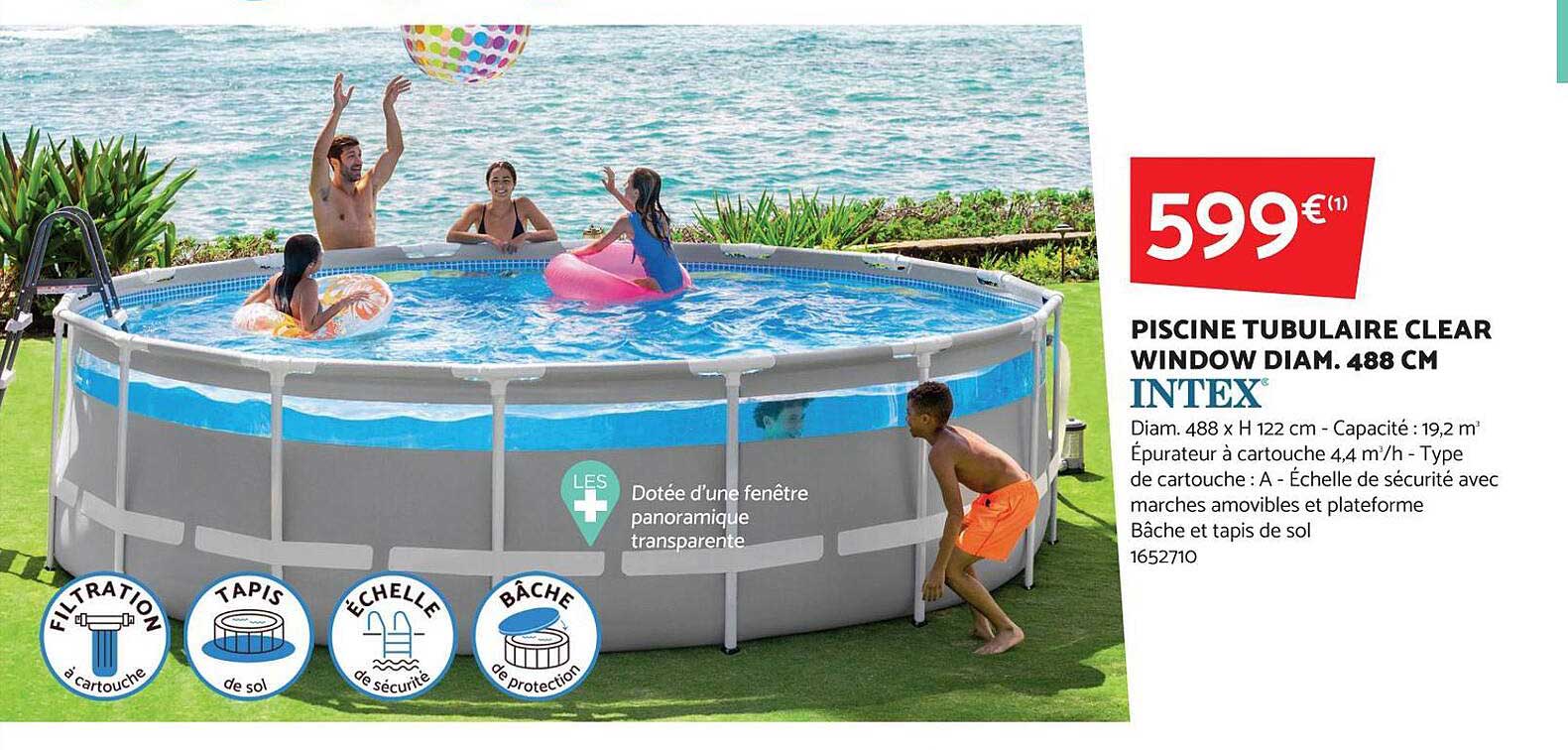 piscine tubulaire clear window diam. 488 cm intex
