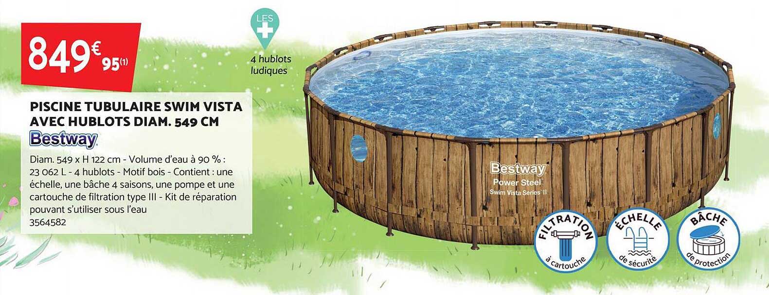 piscine tubulaire swim vista avec hublots diam. 549 cm bestway