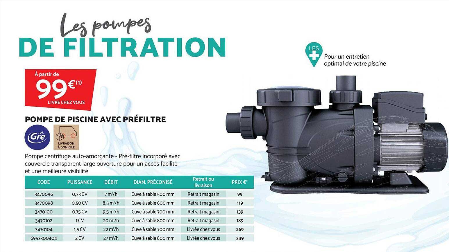 pompe de piscine avec préfiltre gré