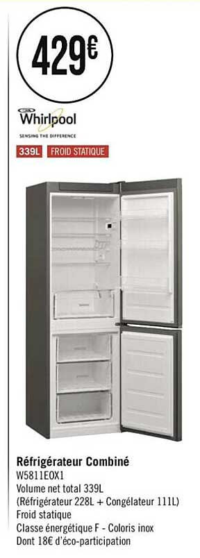 réfrigérateur combiné whirlpool 339l