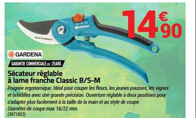 sécateur réglable à la lame franche classic b-s-m gardena