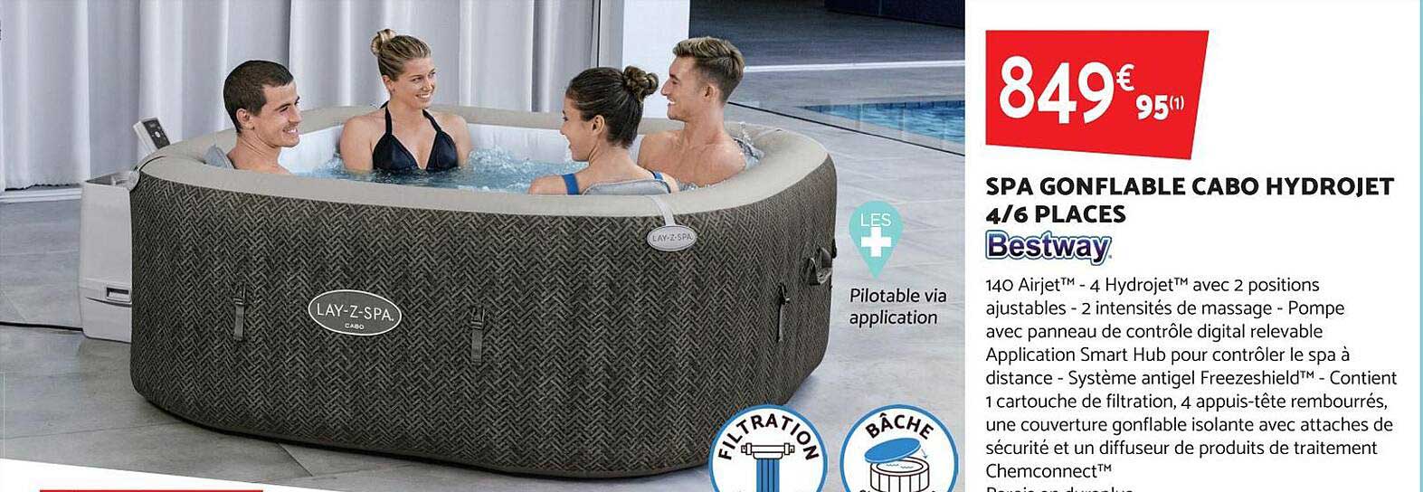 Spa Gonflable Cabo Hydrojet 4-6 Places Bestway