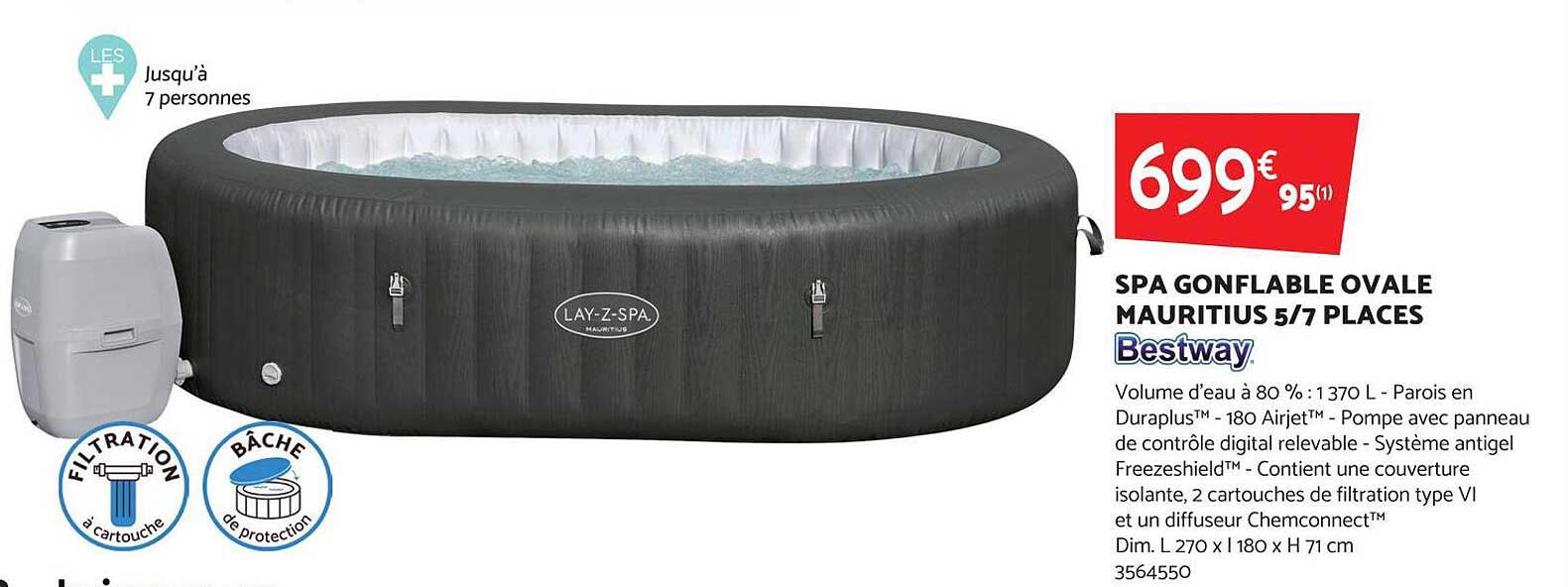 spa gonflable ovale mauritius 5-7 places bestway