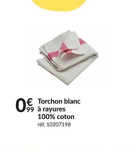 torchon blanc à rayures 100% coton