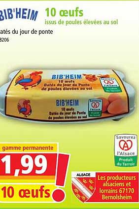 10 œufs issus de poules élevées au sol bib'heim