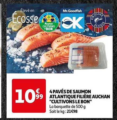 4 pavés de saumon atlantique filière auchan "cultivons le bon"