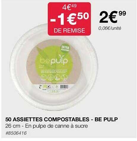 50 assiettes compostables - be pulp