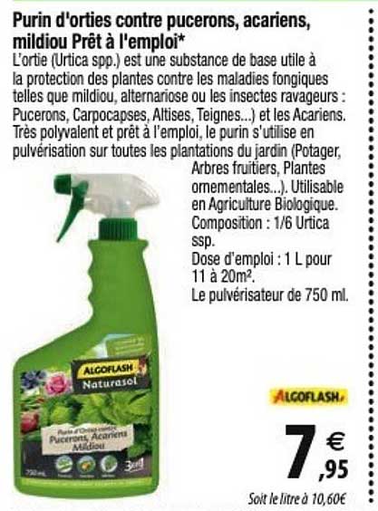 algoflash purin d'orties contre pucerons, acariens, mildiu prêt à l'emploi