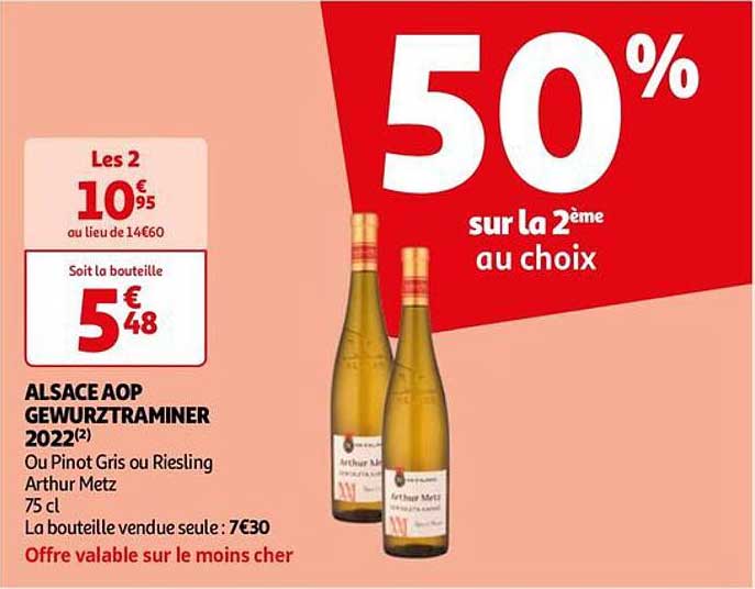 alsace aop gewurztraminer 2022 ou pinot gris ou riesling arthru metz
