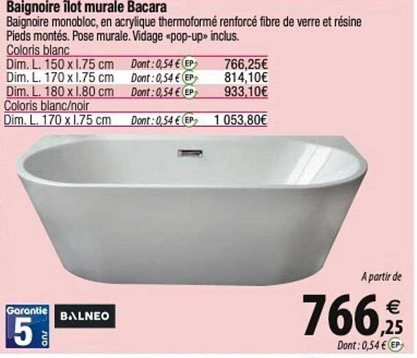 baignoire îlot murale bacara balneo