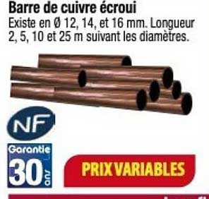 barre de cuivre écroui