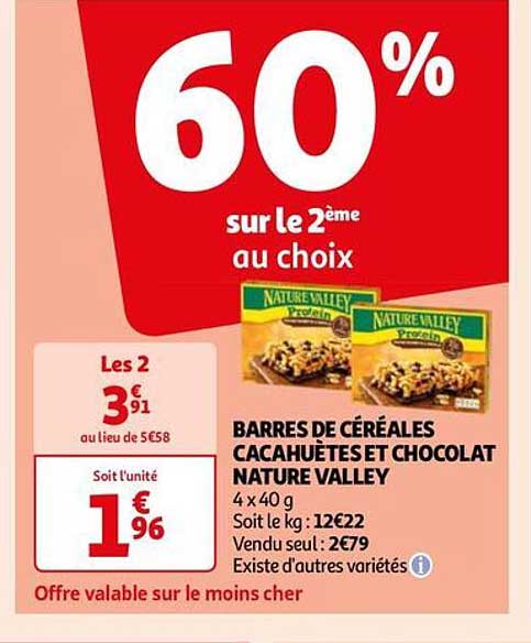 barres de céréales cacahuètes et chocolat nature valley