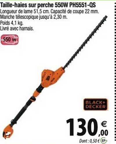 black+decker taille-haies sur perche 550w ph5551-qs