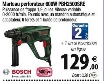 bosch marteau perforateur 600w pbh2500sre