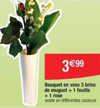 bouquet en vase 3 bris de muguet + 1 feuille + 1rose