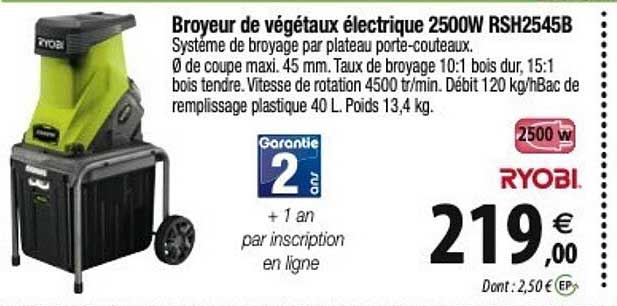 broyeur de végétaux électrique 2500w rsh2545b