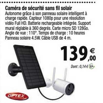 caméra de sécurité sans fil solair optex