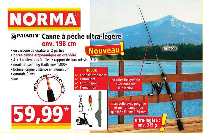 canne à pêche ultra-légère env. 198 cm paladin