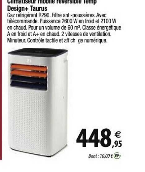 climatiseur mobile reversible temp design+ taurus
