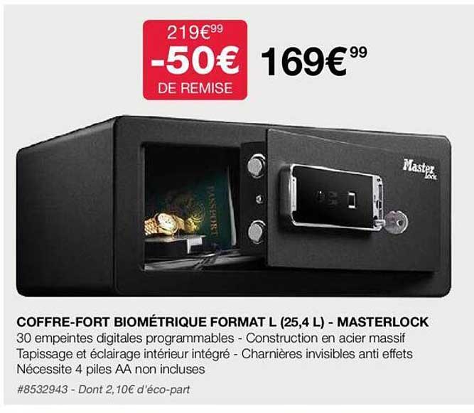coffre-fort biométrique format l (25.4 l) - masterlock