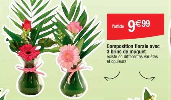 composition florale avec 3 brins de muguet