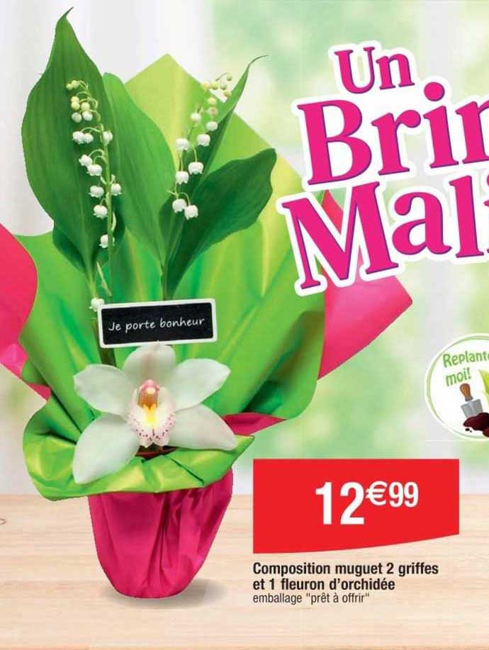 composition muguet 2 griffes et 1 fleuron d'orchidée